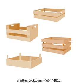 Wooden box for vegetables keeping and fruits set vector illustration isolated on white background