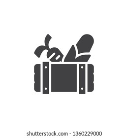 Wooden box with vegetables vector icon. filled flat sign for mobile concept and web design. Harvested vegetables in a wooden crate glyph icon. Symbol, logo illustration. Pixel perfect vector 