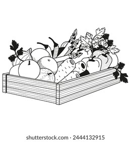 wooden boxes with fresh vegetables