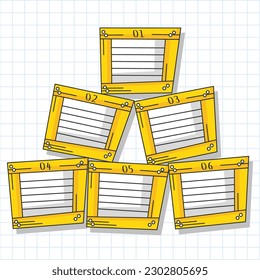 Wooden boxes infographic template. Hand drawn vector doodle icons on paper sheet.