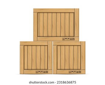 Holzkisten auf weißem Hintergrund. Vektorgrafik.