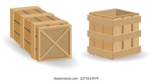 wooden boxes realistic isolated on white - 3d illustration