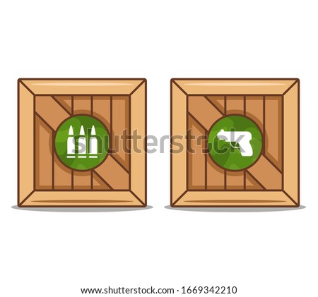 wooden boxes with weapons and ammunition. flat vector illustration.