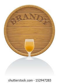 wooden brandy barrel and glass vector illustration EPS10 isolated on white background