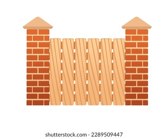 Wooden brick fence vector illustration isolated on white background