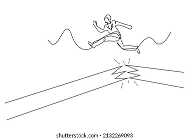 wooden bridge breaking and businessman trying to jump