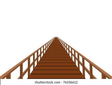 Wooden bridge. Bridge with wooden decking and railing.