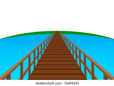 Wooden bridge. Bridge with wooden decking and railing.