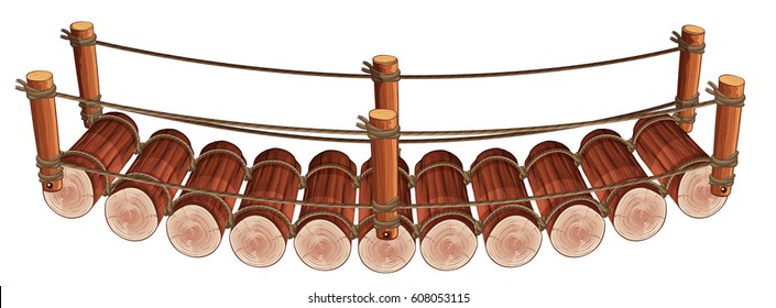 Wooden bridge design on white background illustration