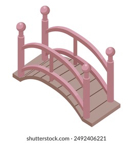 Wooden bridge - hand drawn isometric vector illustration.