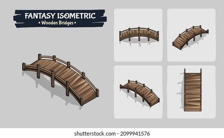 Wooden Bridge  Isometric Fantasy game assets -Vector Illustration