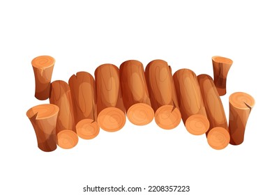 Wooden bridge from logs funny, comic in cartoon style isometric view isolated on white background. UI Game asset, props