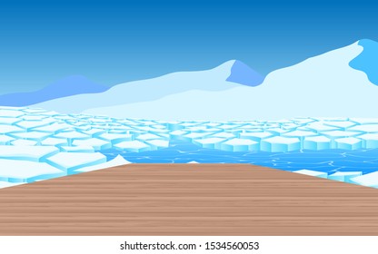 wooden bridge on the glacier at the geographic pole