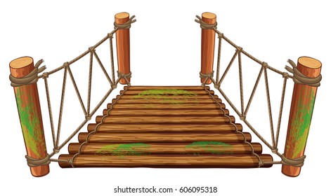 Wooden Bridge On White Background Illustration