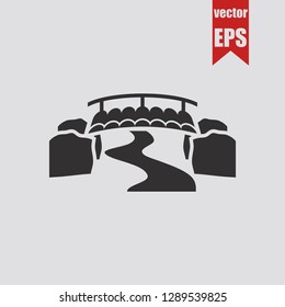 Wooden bridge over the river icon.Vector illustration.