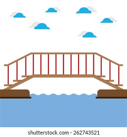 Wooden Bridge Over The River Vector Illustration