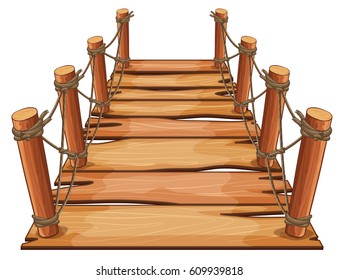 Wooden Bridge With Rope Attached Illustration