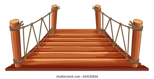 Wooden Bridge With Rope Attached Illustration