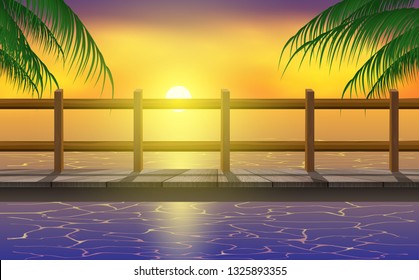 wooden bridge at the sea in the evening