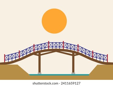 Wooden bridge side view. Vector illustration