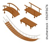 Wooden bridge vector illustrations. Flat 3d isometric set