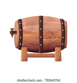 Wooden brown barrel containing fine wine of some sort, closeup of icon depicted on vector illustration isolated on white background