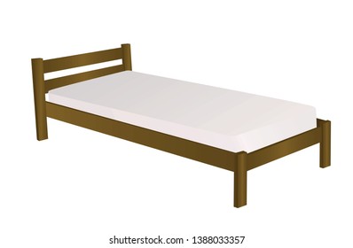 Wooden brown bed. vector illustration