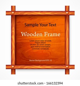 Wooden brown board with frame on white, vector illustration