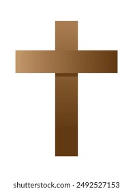 Holzbraunes christliches Kreuz isoliert auf einem weißen Hintergrund. Ein Symbol der Liebe Jesu. Gute Vektorillustration. Das katholische Symbol ist ein braunes Kreuz mit ebener Vektorgrafik. Christliches Kreuz-Symbol.