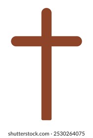 Wooden brown christian cross isolated on a white background. A symbol of the love of Jesus. God vector illustration. Catholic symbol flat vector brown cross. Christian cross symbol icon.