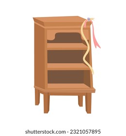 Wooden brown cupboard with shelves for books. Vector cartoon illustration. Furniture for room interior. Isolated objects on white background for design. 