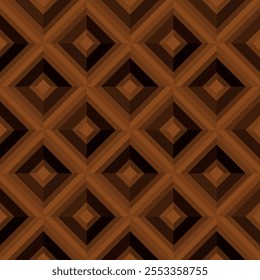 Wooden brown geometric crossed cassette vector square seamless pattern or texture.