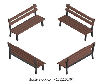 wooden brown isometric bench vector in different forms