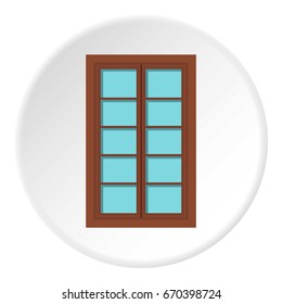 Wooden brown latticed window icon in flat circle isolated vector illustration for web
