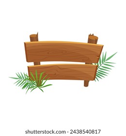 Wooden brown signboard for retro store or tavern in rainforest vector illustration