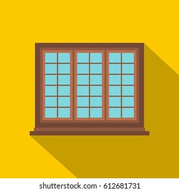 Wooden brown tricuspid window icon. Flat illustration of wooden brown tricuspid window vector icon for web isolated on yellow background