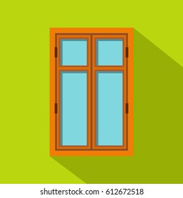 Wooden brown window icon. Flat illustration of wooden brown window vector icon for web isolated on lime background