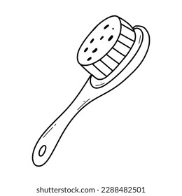 Wooden brush for dry massage in doodle style. Vector illustration. Linear hair brush.