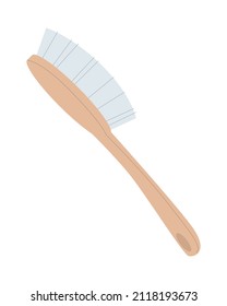 Wooden brush with handle. Means for cleaning and cleaning. Natural hair brush. Flat vector illustration.