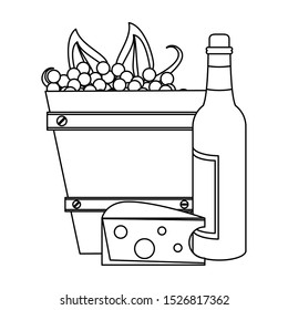 wooden bucket with bunch of grapes over white background, vector illustration