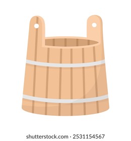 Wooden bucket flat style illustration. Sauna, bathhouse, spa object, design element isolated on white.