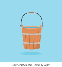 wooden bucket icon filled with water. illustration of household equipment for washing. suitable for poster use and web icon