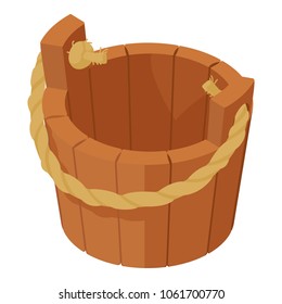 Wooden bucket icon. Isometric illustration of wooden bucket vector icon for web