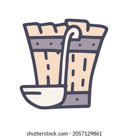 wooden bucket and ladle color vector doodle simple icon