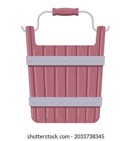 Wooden bucket vector cartoon illustration isolated on a white background.
