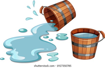 Wooden bucket with water isolated on white background illustration