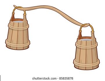 Wooden bucket with water and let loose, vector