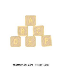 Wooden Building ABC block. Baby toy. Playing alphabet cube. logic game for early childhood development. Stack game learning. Flat vector illustration isolated on white background