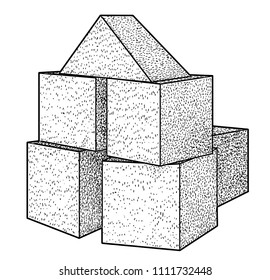 Wooden Building Blocks Illustration, Drawing, Engraving, Ink, Line Art, Vector