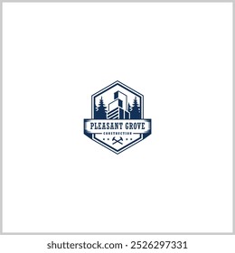 Wooden building logo design with fir tree silhouette in creative concept